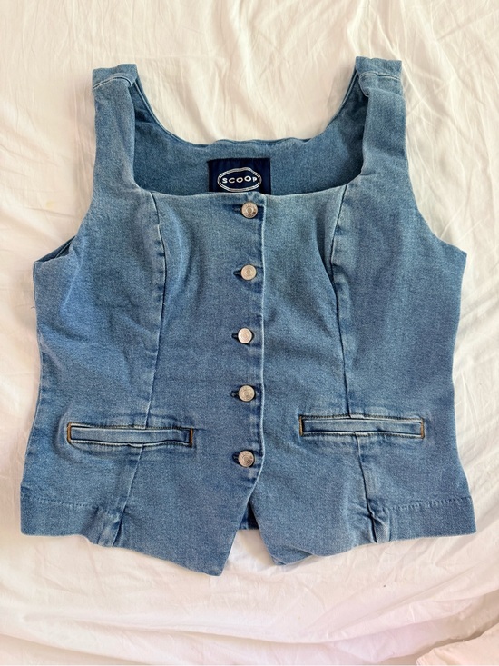 Scoop Tops - Scoop Denim Vest Top in Washed Blue Sizr 12 14